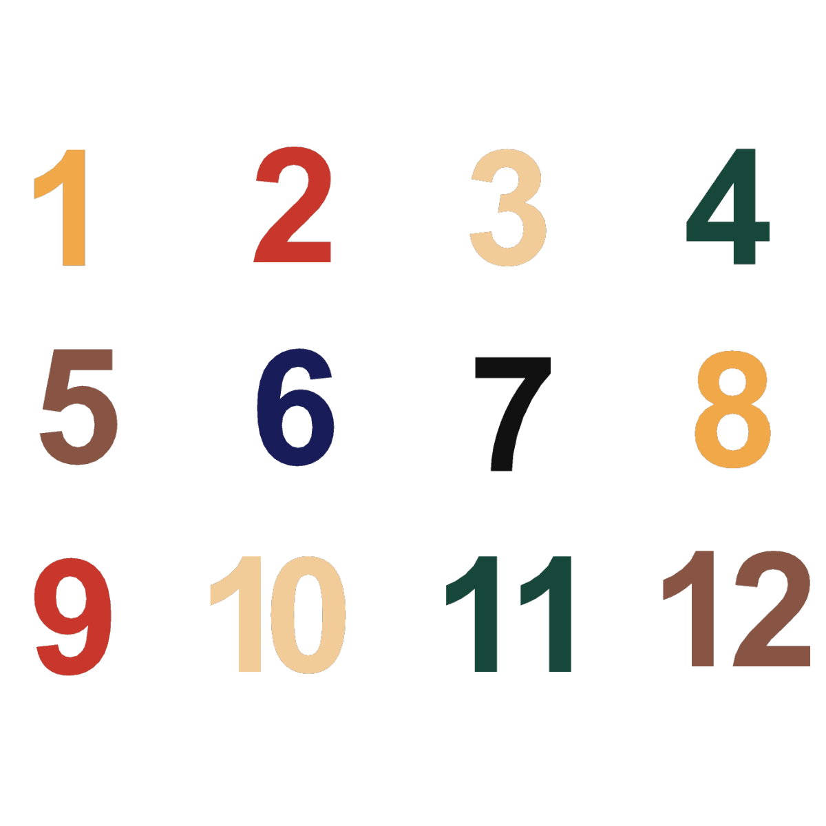 Zahlen 1-12 Standardfarben - Riteco AG